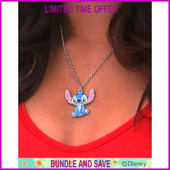 Lilo & Stitch Jewelry Set, Hoop Earrings & Adjustable Necklace, Gift - Picture 3 of 6